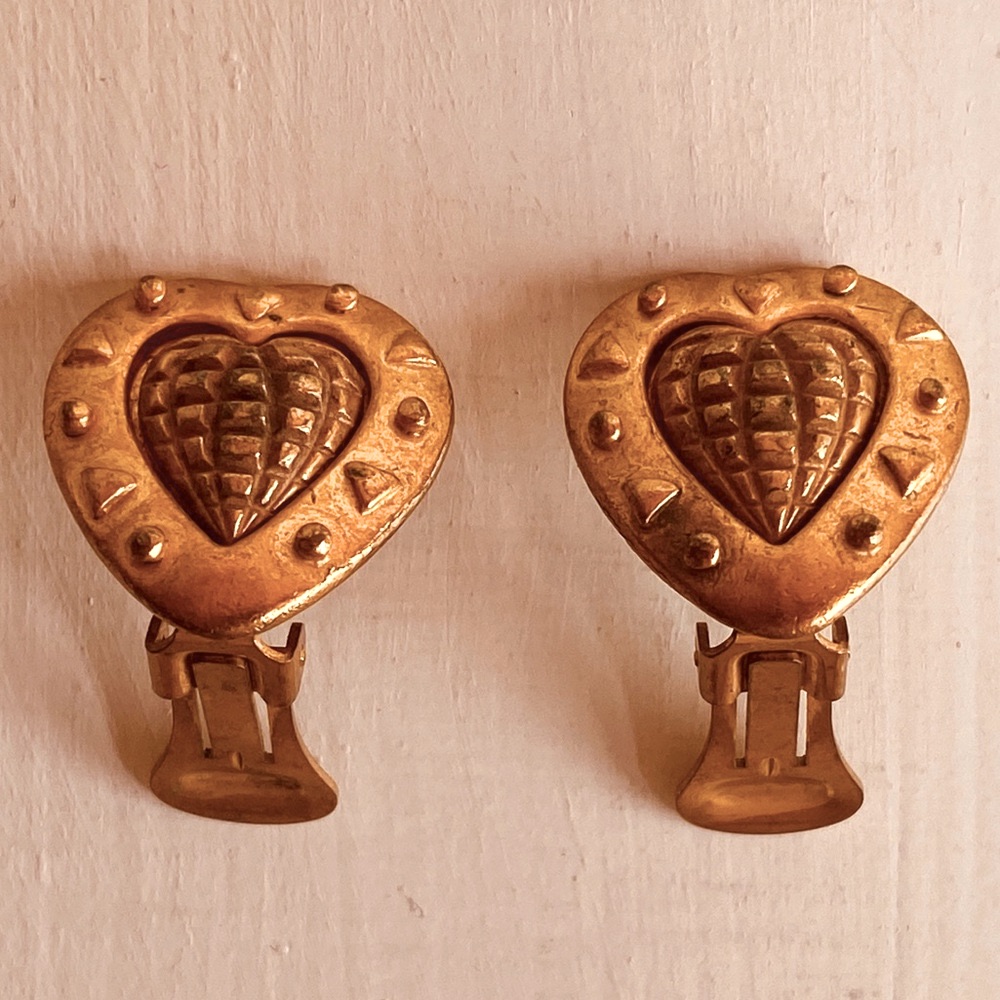 Leslie Block Clip-On Gold Heart Earrings